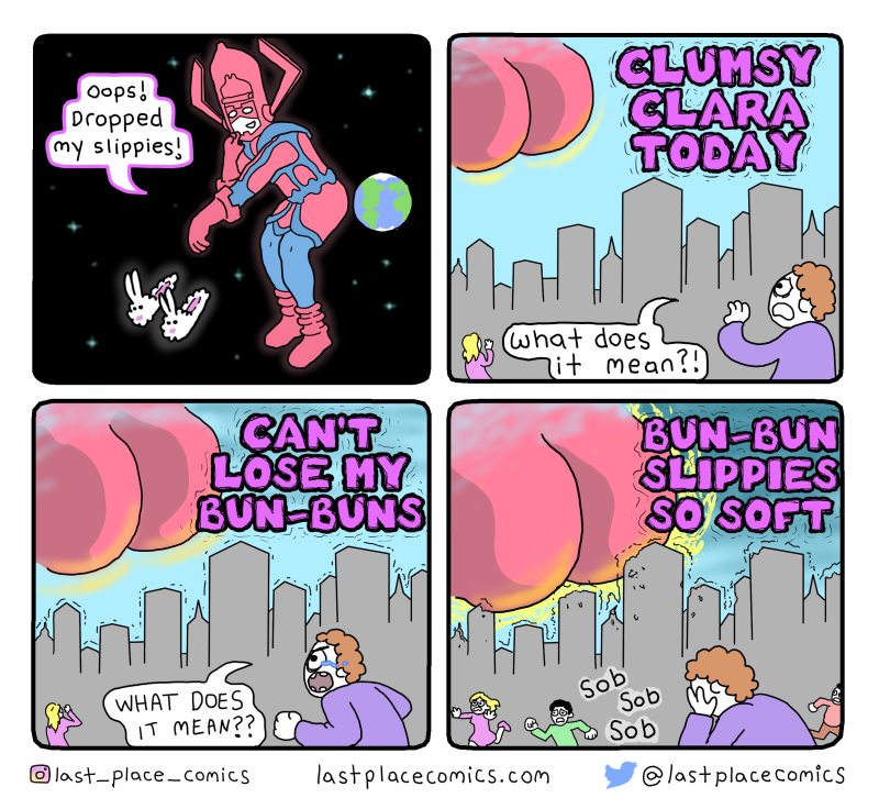 comic webcomic parody galactus marvel bunny slippers earth crushed butt ass absurd silly apocalypse