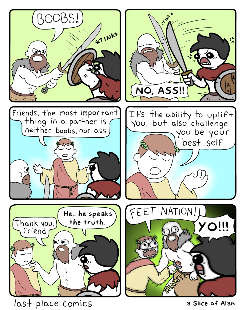 comic, webcomic, ass, boobs, fight, sword fight, feet nation, funny, humor, humour, last place comics