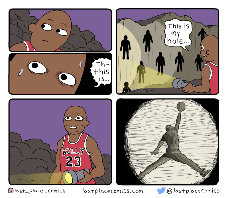 comic, webcomic, last place comics, enigma, amigara fault, junji ito, parody, jordan, michael jordan, nba, air jordan, crossover, mashup