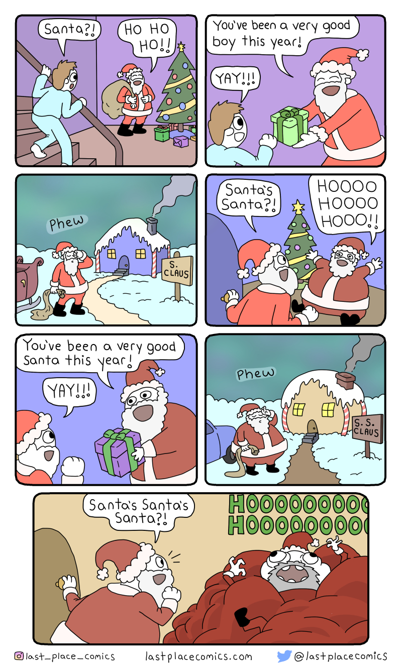 comic, webcomic, last place comics, christmas, santa for santa, ho ho ho, funny, fatter santa, bigger, growing