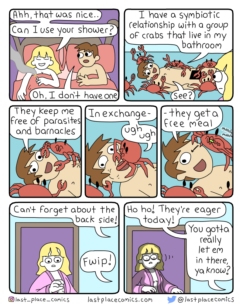 comic, webcomic, crabs, symbiotic relationship, cleaning, no shower, funny, gross