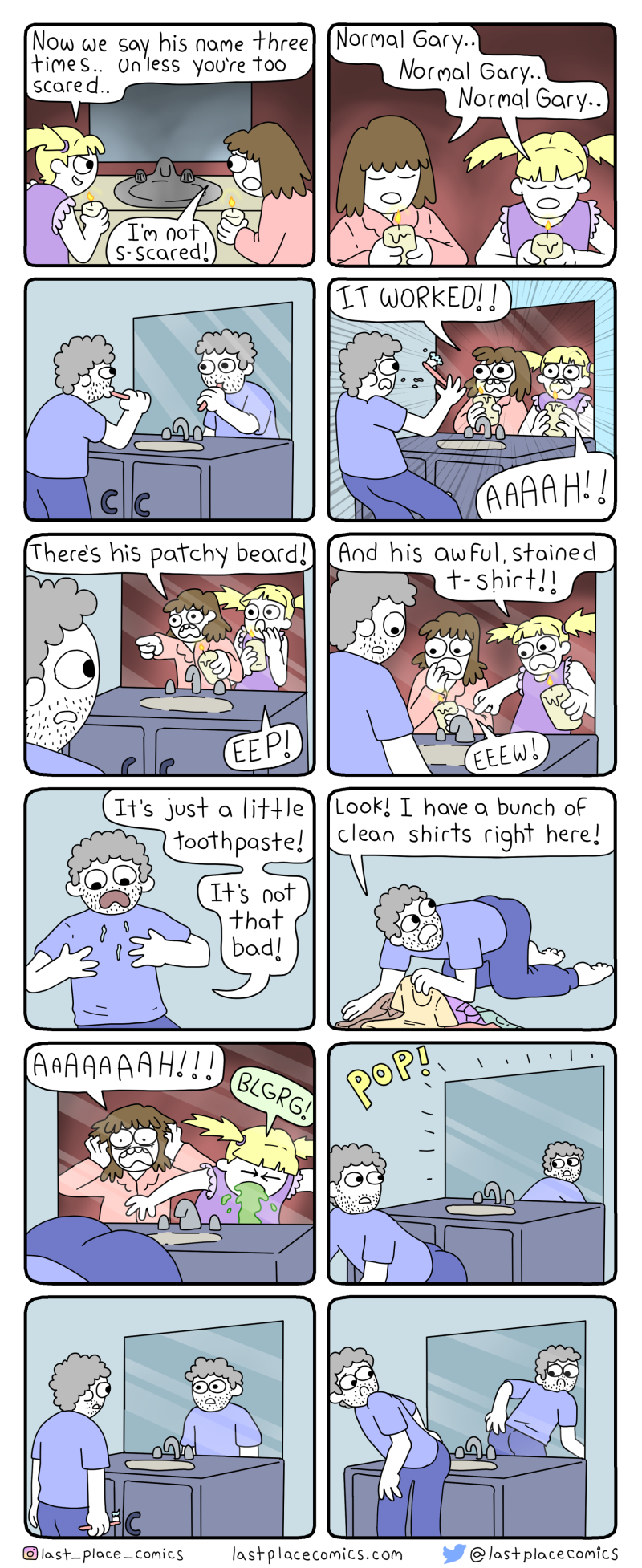 comic, webcomic, last place comics, bloody mary, parody, mirror, girls, candle, repeat three times, gary, silly